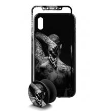 Луксозен твърд гръб 3in1 със стъклен протектор и Popsocket за Samsung Galaxy J6 Plus 2018 - Tattoo man