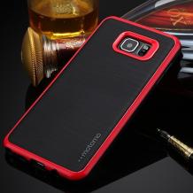 Луксозен силиконов калъф / гръб / TPU ROYCE Hybrid с твърда част за Samsung Galaxy A3 2017 A320 - черен / червен кант