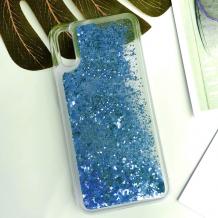Луксозен твърд гръб 3D Water Case за Samsung Galaxy A10 - прозрачен / течен гръб с брокат / син
