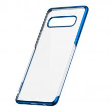 Луксозен силиконов калъф / гръб / TPU Baseus Shining Case за Samsung Galaxy S10 - прозрачен / син кант