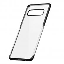 Луксозен силиконов калъф / гръб / TPU Baseus Shining Case за Samsung Galaxy S10 Plus - прозрачен / черен кант