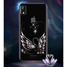 Луксозен твърд гръб KINGXBAR Swarovski Diamond за Apple iPhone X / iPhone XS - прозрачен / черен кант / лебед