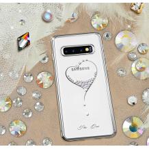 Луксозен твърд гръб KINGXBAR Swarovski Diamond за Samsung Galaxy S10 Plus - прозрачен със сребрист кант / сърце