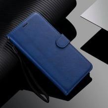 Кожен калъф Flip тефтер със стойка и слот за карти за Samsung Galaxy S23 Ultra - тъмно син