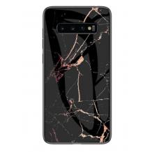 Луксозен гръб за Samsung Galaxy S10 Plus - мрамор / черен с розово