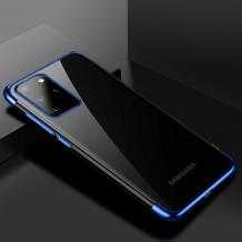 Луксозен силиконов калъф / гръб / TPU за Samsung Galaxy S20 Ultra - прозрачен / син кант
