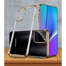 Луксозен силиконов калъф / гръб / TPU за Samsung Galaxy S20 Ultra - прозрачен / златист кант