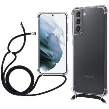 Удароустойчив силиконов калъф / гръб / TPU с връзка за Samsung Galaxy S21 - прозрачен / черна връзка