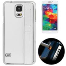 Твърд гръб / капак / за Samsung G900 Galaxy S5 - запалка + mini USB кабел / сребрист