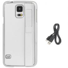 Твърд гръб / капак / за Samsung G900 Galaxy S5 - запалка + mini USB кабел / сребрист