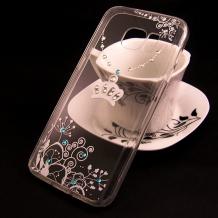 Луксозен силиконов калъф / гръб / TPU с камъни за Samsung Galaxy S7 G930 - прозрачен / корона