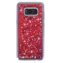 Луксозен твърд гръб 3D за Samsung Galaxy S8 G950 - прозрачен / червен брокат / звездички