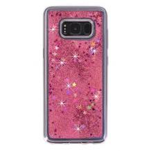 Луксозен твърд гръб 3D за Samsung Galaxy S8 G950 - прозрачен / розов брокат / звездички