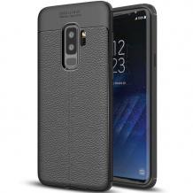 Луксозен силиконов калъф / гръб / TPU за Samsung Galaxy S9 Plus G965 - черен / имитиращ кожа