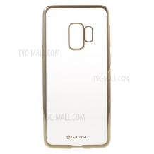 Оригинален силиконов калъф / гръб / TPU G-Case Plating за Samsung Galaxy S9 G960 - прозрачен / златист кант