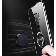 Луксозен твърд гръб TOTU Desing Magnetic Finger Ring Car Holder за Samsung Galaxy S9 G960 - прозрачрн с черен кант