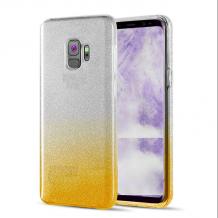 Силиконов калъф / гръб / TPU за Samsung Galaxy S9 G960 - преливащ / сребристо и златисто / брокат