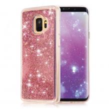Луксозен твърд гръб 3D за Samsung Galaxy S9 G960 - прозрачен / розов брокат / звездички