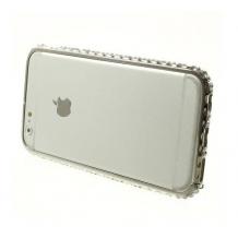 Луксозен метален бъмпер / Bumper Round Diamonds за Apple iPhone 6 4.7'' - сив с камъни