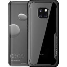 Луксозен твърд гръб IPAKY за Huawei Mate 20 Pro - прозрачен / силиконов черен кант