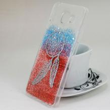 Луксозен твърд гръб Mopal със силиконов кант за Samsung Galaxy A3 2016 A310 - капан за сънища / син и червен брокат