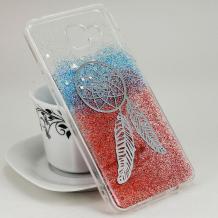 Луксозен твърд гръб Mopal със силиконов кант за Samsung Galaxy A3 2016 A310 - капан за сънища / син и червен брокат