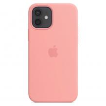 Луксозен силиконов гръб Silicone Case за Apple iPhone 12 Pro Max 6.7" - розов / лого