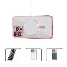 Силиконов калъф / гръб / Color Case със безжично зареждане MagSafe кейс за iPhone 17 Pro Max - прозрачен кейс с защита на камерата / розов