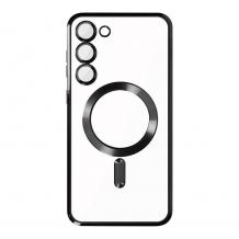 Силиконов калъф / гръб / Clear Case с безжично зареждане MagSafe кейс за Samsung Galaxy S25 - прозрачен кейс с протектори за камерите черен кант