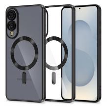 Силиконов калъф / гръб / Clear Case с безжично зареждане MagSafe кейс за Samsung Galaxy S25 Edge - прозрачен кейс с протектори за камерите черен кант