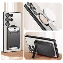 Силиконов калъф / гръб / Clear Case с безжично зареждане MagSafe кейс за Samsung Galaxy S25 Ultra - прозрачен кейс с протектори за камерите черен кант