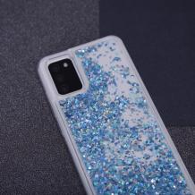 Луксозен твърд гръб / кейс / 3D Water Case за Samsung Galaxy A14 4G / A14 5G - прозрачен кейс с течен брокат / син