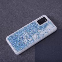 Луксозен твърд гръб / кейс / 3D Water Case за Samsung Galaxy A14 4G / A14 5G - прозрачен кейс с течен брокат / син