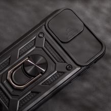 Силиконов гръб TPU Rugged Case Magnetic Finger Ring Car Holder за Apple iPhone 13 6.1"- черен