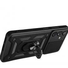 Удароустойчив гръб TPU кейс Slide Camera Case Magnetic Finger Ring Car Holder за Samsung Galaxy A36 5G - черен