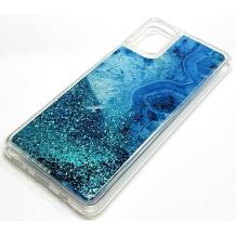 Луксозен силиконов калъф / гръб / tpu 3D Water Case със стойка за Samsung Galaxy A51 - мрамор / син брока