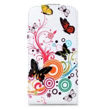 Кожен калъф Flip тефтер за Sony Xperia Z3 - бял / Butterfly