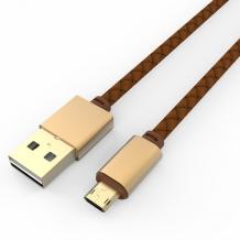 Оригинален USB кабел LDNIO Micro USB Cable LS-25 за Samsung, LG, HTC, Sony, Lenovo и други - златен / кожен