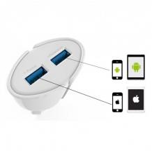 Оригинално зарядно устройство LDNIO A2271 220V с два USB порта 5V / 2.1A за Apple iPhone 5 / iPhone 5S / iPhone SE / iPhone 6 / iPhone 6 Plus / iPhone 7 - бяло и светло сиво