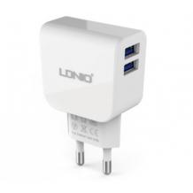 Универсално зарядно устройство LDNIO DL-AC56 220V с два USB порта 5V / 2.1A за Samsung , Apple , LG, HTC, Sony, Nokia, Huawei, ZTE, BlackBerry и др. - бяло