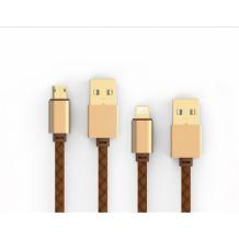 Оригинален USB кабел LDNIO Micro USB Cable LS-25 за Samsung, LG, HTC, Sony, Lenovo и други - златен / кожен