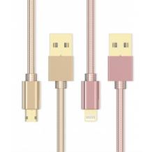 Оригинален USB кабел LDNIO LS-24 за Apple iPhone 5 / iPhone 5S / iPhone SE / iPhone 6 / iPhone 6 Plus / iPhone 7 - златен / метален