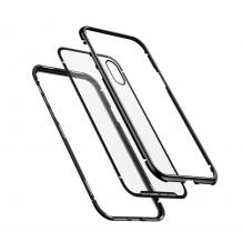 Луксозен твърд гръб BASEUS Magnetic Hardware за Apple iPhone X - прозрачен / черен кант