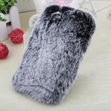 Луксозен силиконов калъф / гръб / TPU 3D с плюш и камъни за Apple iPhone 6 / iPhone 6S - сив