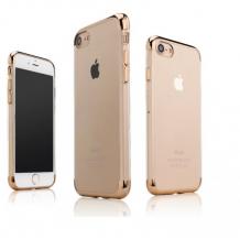 Луксозен ултра тънък силиконов калъф / гръб / TPU Ultra Thin Shining Case за Apple iPhone 7 - прозрачен / златист кант