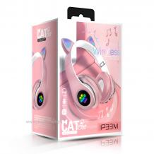 Стерео LED слушалки Bluetooth Cat Ear / Wireless Headphones / безжични LED слушалки Cat Ear P33M - розови / котешки лапички