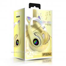Стерео LED слушалки Bluetooth Cat Ear / Wireless Headphones / безжични LED слушалки Cat Ear P33M - жълти / котешки лапички