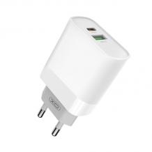 Универсално зарядно / адаптер / XO-L64 220V 18W PD3.0 /USB A + USB Type-C - бяло
