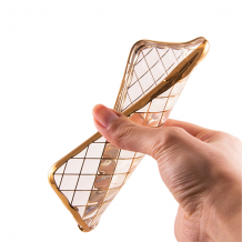 Силиконов калъф / гръб / TPU 3D за Apple iPhone 6 Plus / iPhone 6S Plus - прозрачен със златист кант / ромб