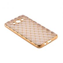 Силиконов калъф / гръб / TPU 3D за Samsung Galaxy J5 2016 J510 - прозрачен със златист кант / ромб